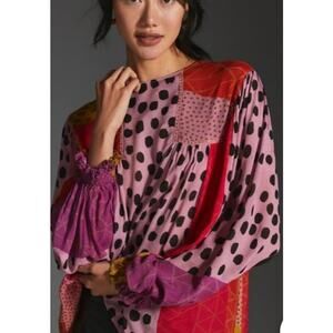 Anthropologie Blank London Miranda Blouse XS Purple Pink Patchwork Colorful